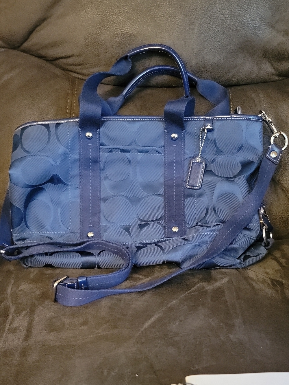 Coach Navy Signature Satchel Logo Bag